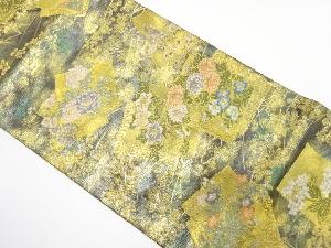 アンティーク　引箔　重ね色紙に花模様織り出し袋帯（材料）